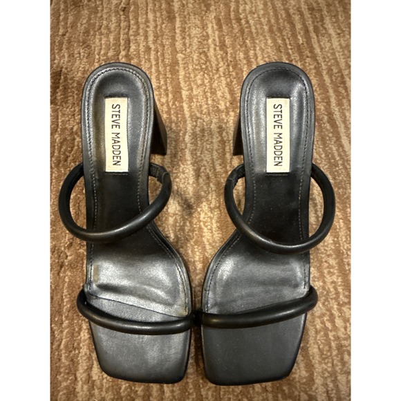 Steve Madden Shoes - Steve Madden Lilah Black Heeled Sandals Minimalist Square Toe Heels Size 6.5